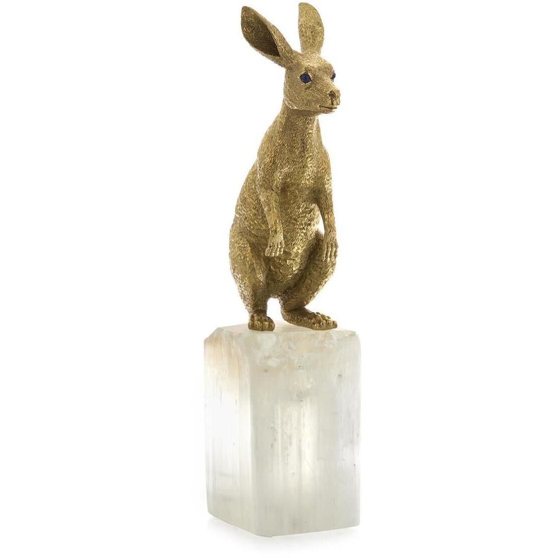 Brass Hare 21 X 9 inch Sculpture, on Selenite