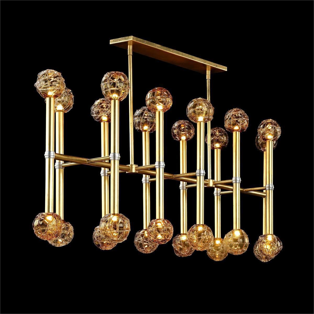 Fiamma 24 Light 59 inch Gold Leaf with Silver Leaf Horizontal Chandelier Ceiling Light