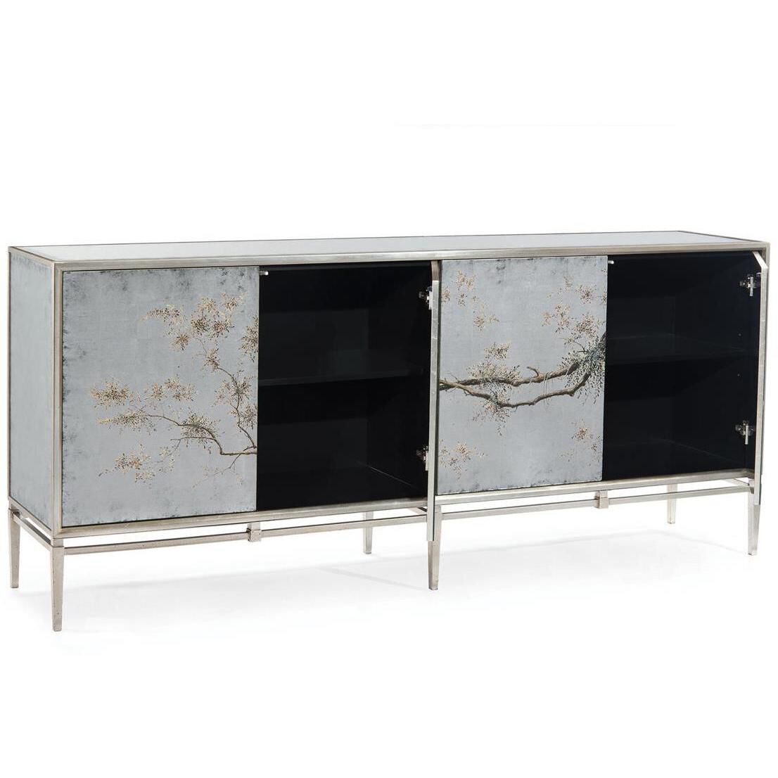 Falling Branch 88 inch Eglomise Reverse Hand Painted Credenza