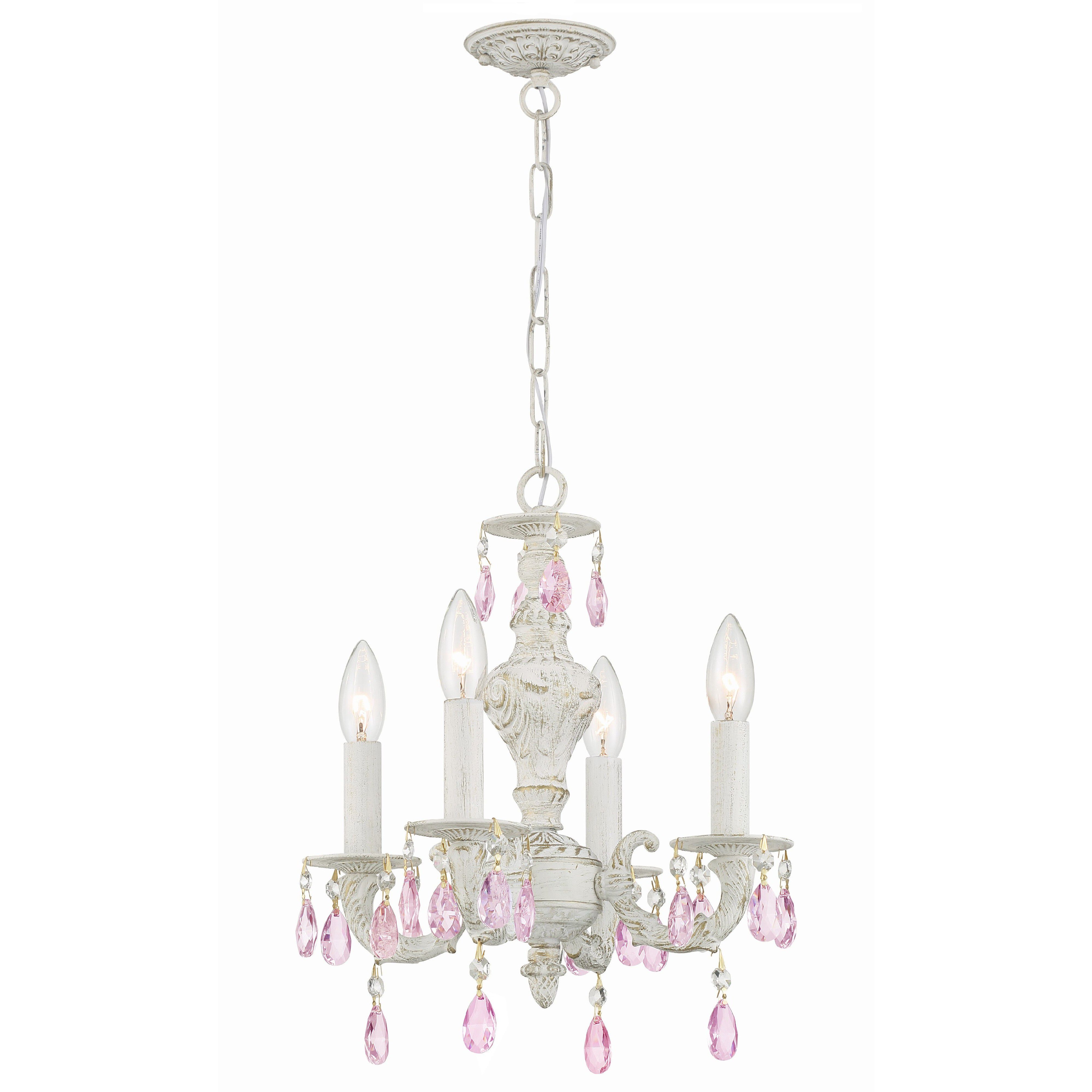 Paris Market 4 Light 13.5 inch Antique White Mini Chandelier Ceiling Light in Rose Colored Hand Cut