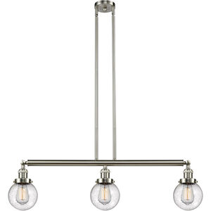 Franklin Restoration Beacon 3 Light 39 inch Brushed Satin Nickel Island Light Ceiling Light in Seedy Glass, Franklin Restoration