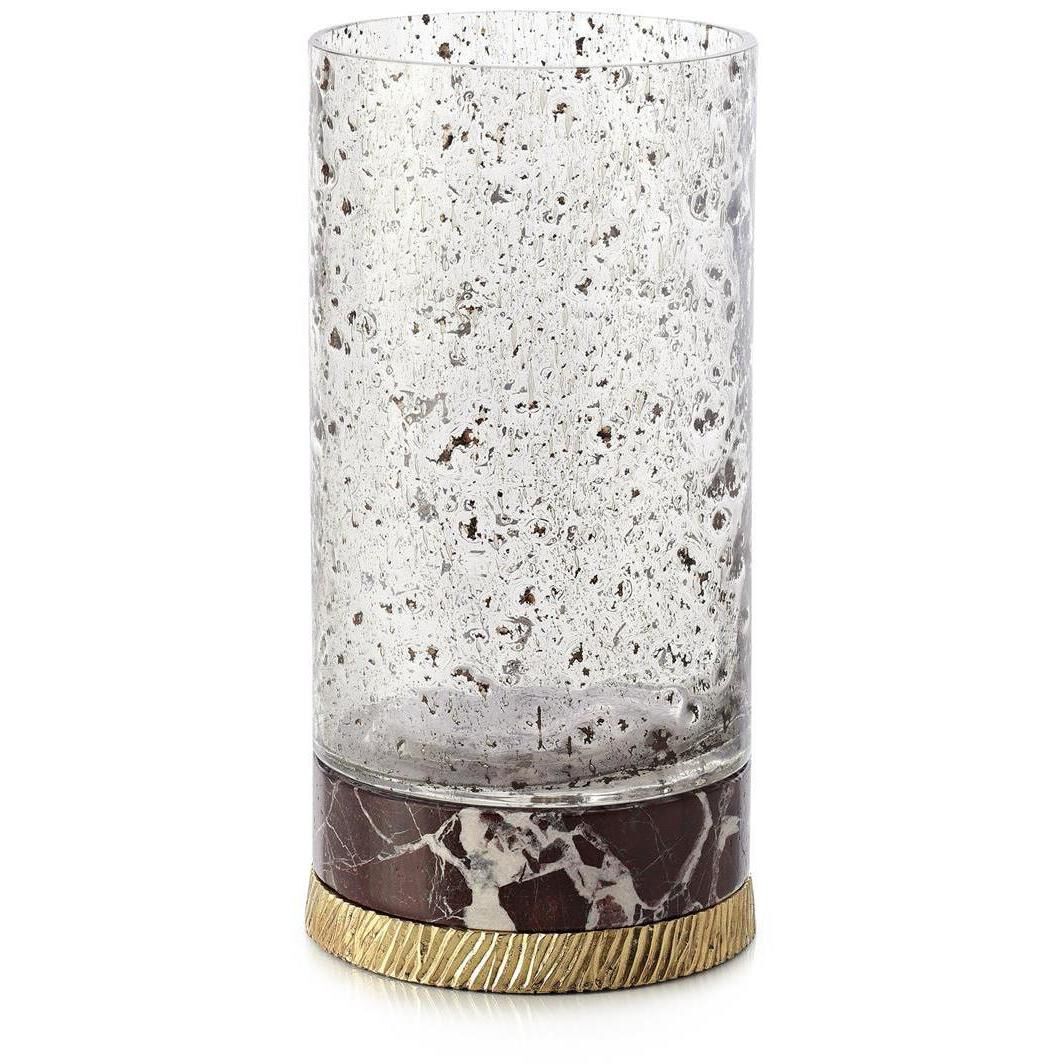 Adamas 12 X 6.5 inch Hurricane in Polished Brass with Natural Red Flamingo Marble, Medium