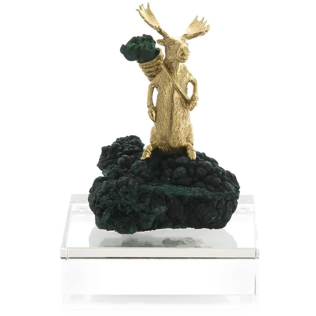 Brass Moose 6.5 X 5 inch Sculpture, on Crystal, Small