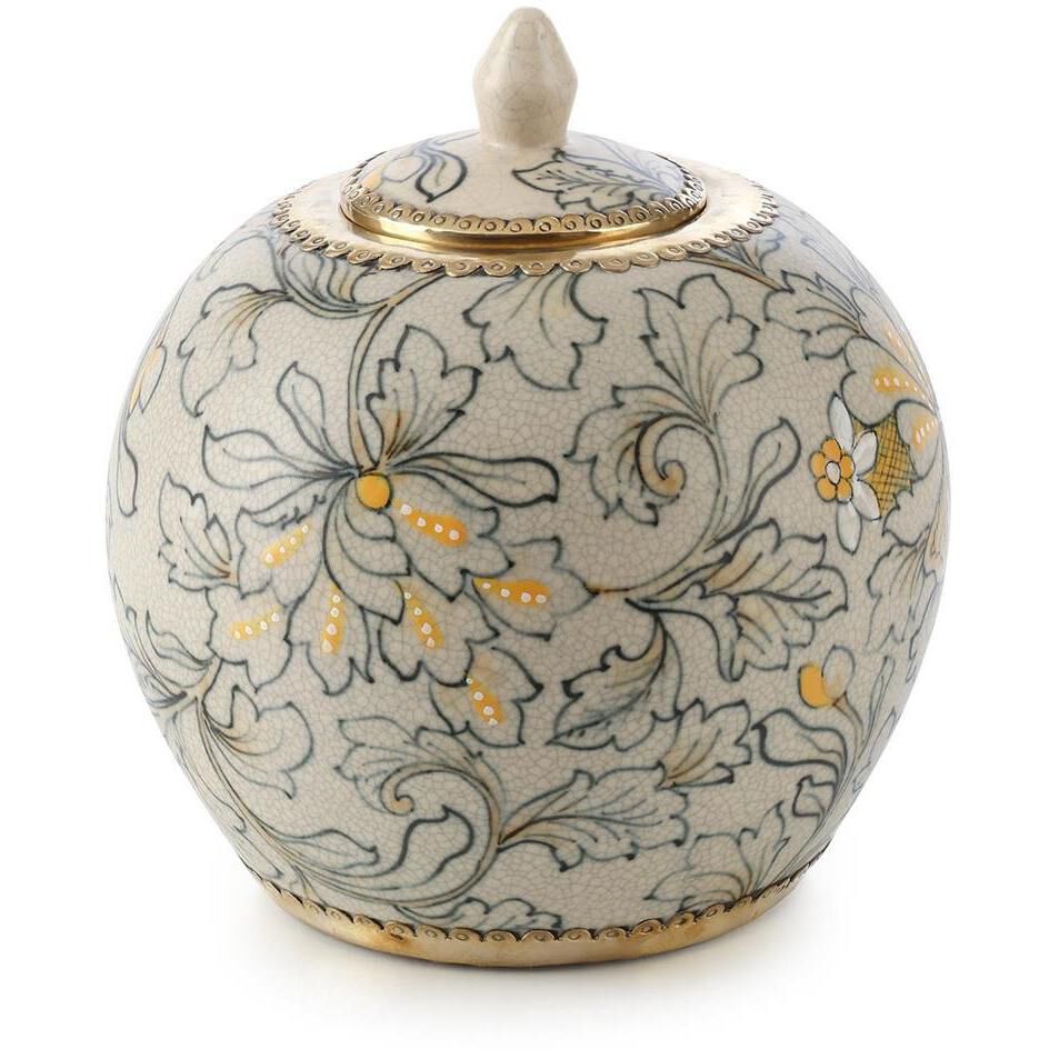 Lidded Foliage 9 X 7 inch Jar, Small