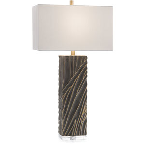 Sculpted 34 inch 150.00 watt Aged Stone and Gold Table Lamp Portable Light