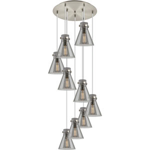Newton Cone 9 Light 22.13 inch Brushed Satin Nickel Multi Pendant Ceiling Light in Light Smoke Glass