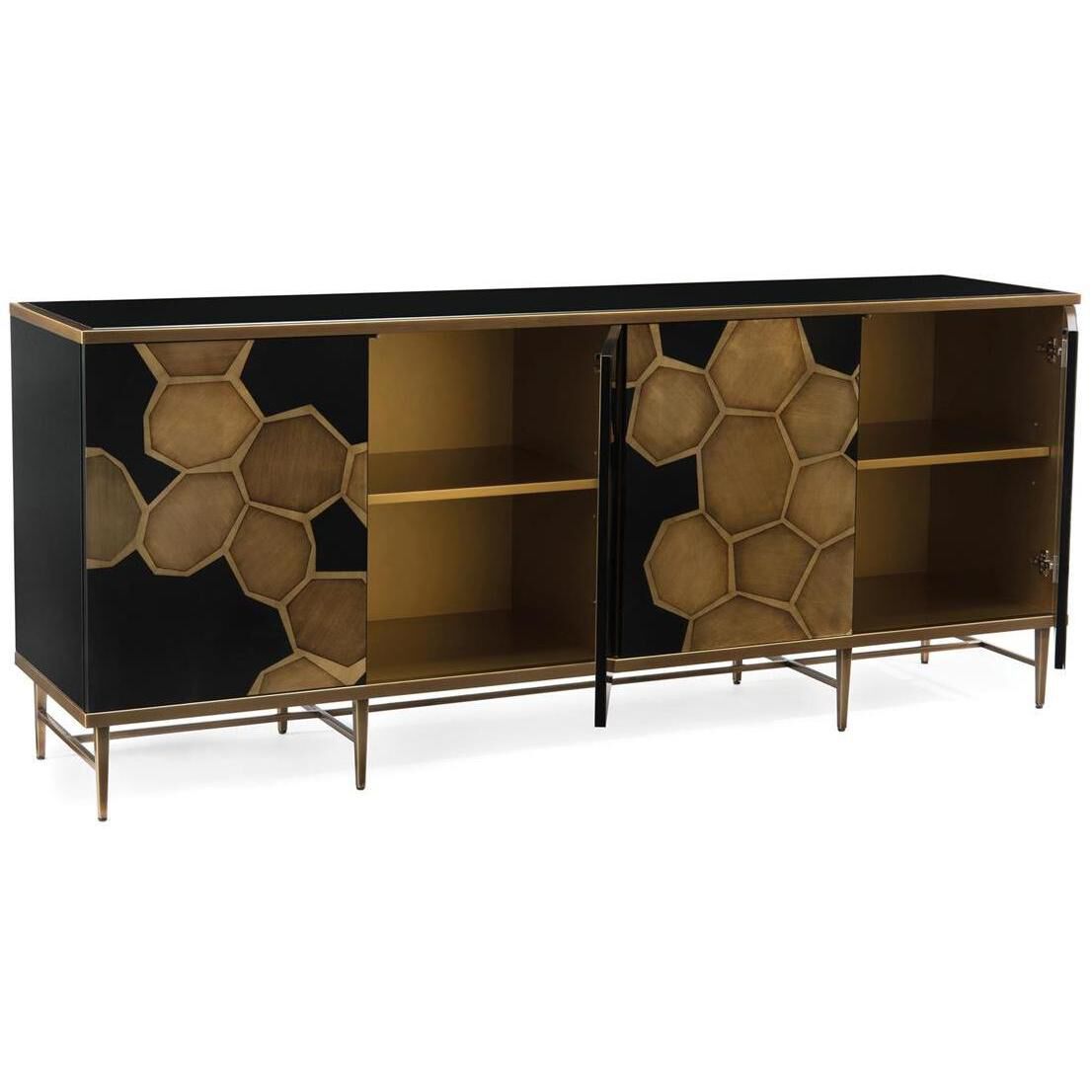 Honeycomb 84 inch Black Glass Credenza