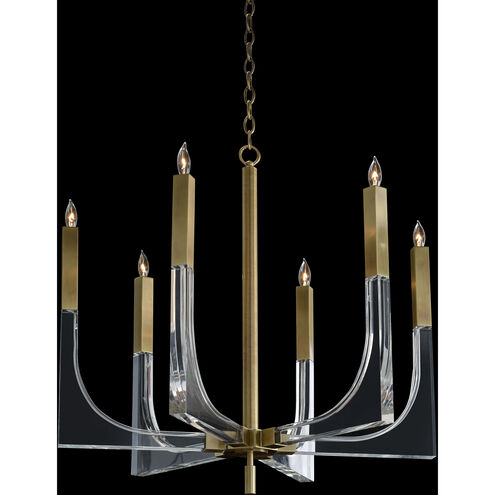 Acrylic 6 Light Acrylic And Brass Chandelier Ceiling Light