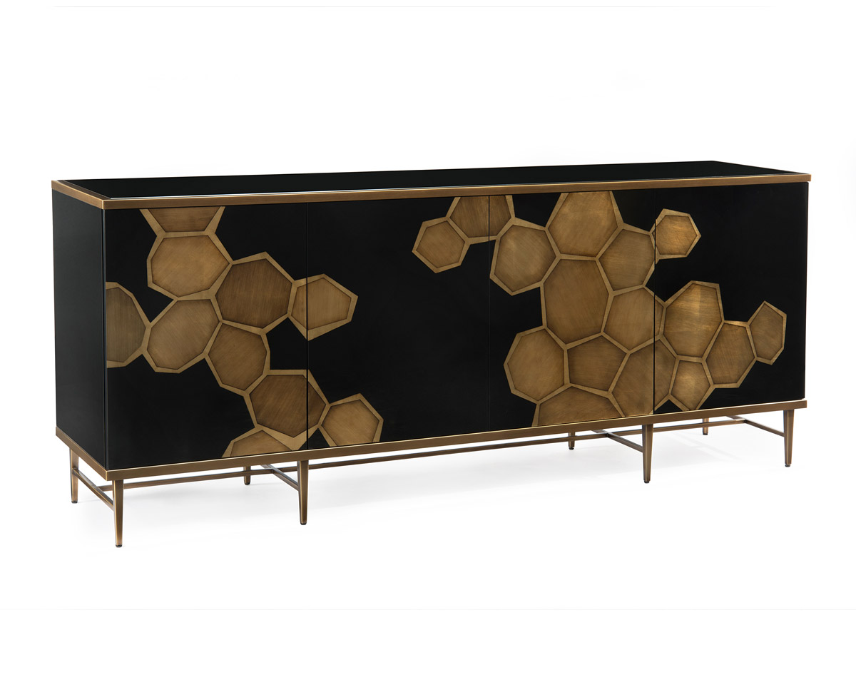Honeycomb 84 inch Black Glass Credenza